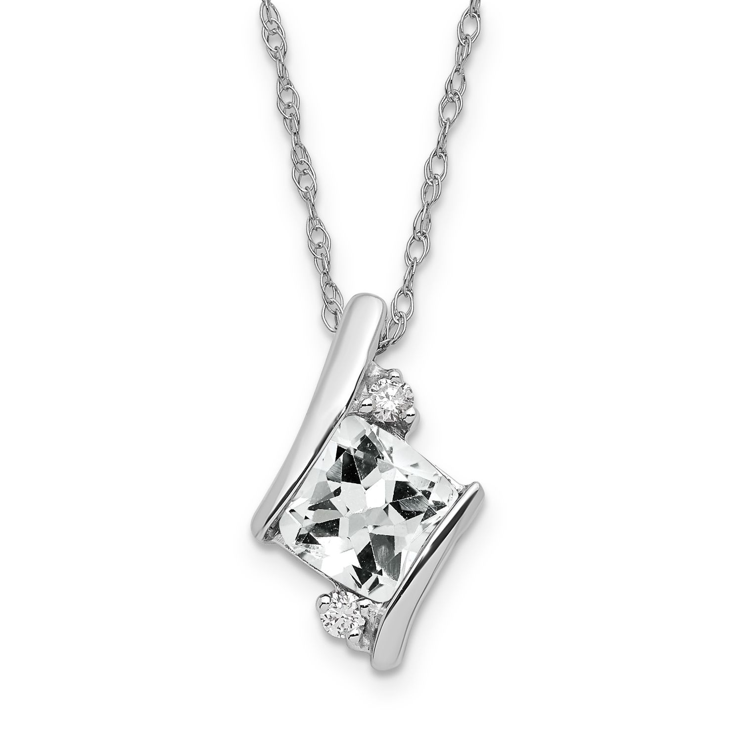 SS White Topaz &amp; Diamond Pend Necklace