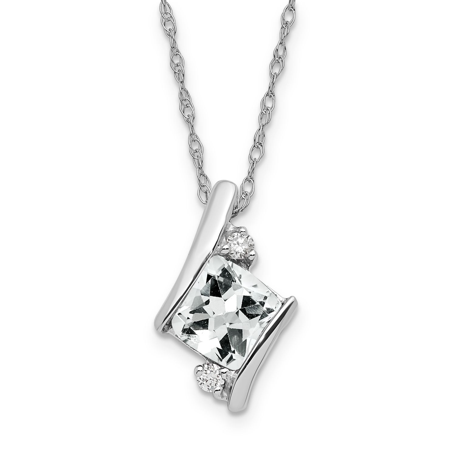 SS White Topaz &amp; Diamond Pend Necklace