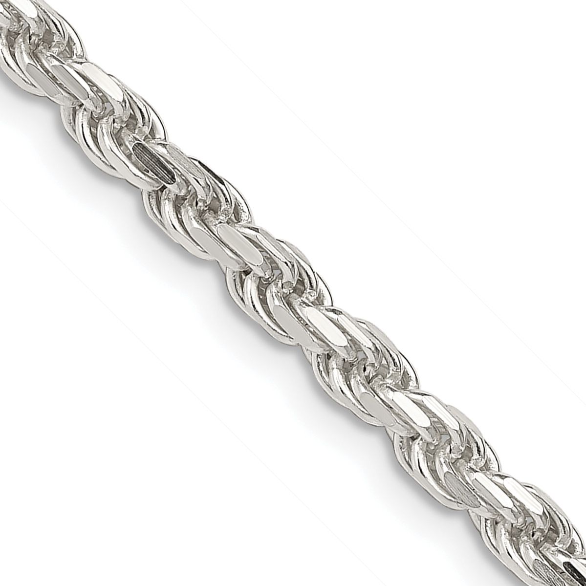 Sterling Silver 3.75mm 22 in Diamond-cut Rope Chain