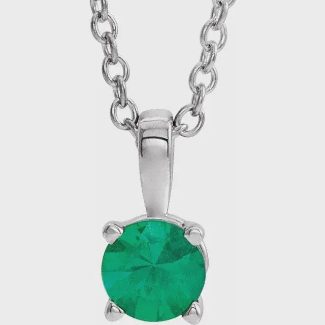 Sterling Silver 4 mm Imitation Emerald 16-18" Necklace