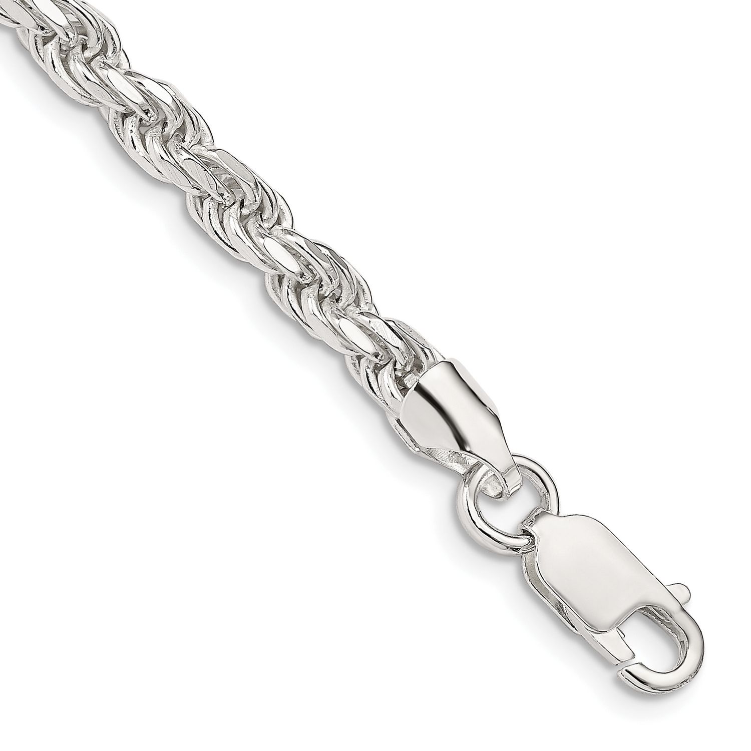 Sterling Silver 4.6mm 8 in Diamond-cut Rope Chain