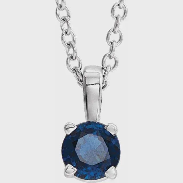 Sterling Silver 4 mm Imitation Blue Sapphire 16-18" Necklace