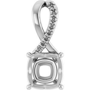 Sterling Silver 8x8 mm Cushion Pendant Mounting