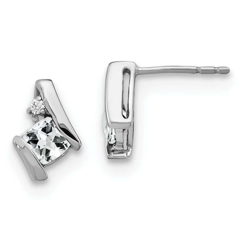 Sterling Silver Antique Cushion White Topaz and Diamond Earrings