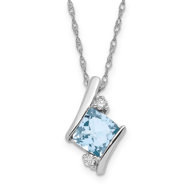 Sterling Silver Aquamarine &amp; Diamond Pendant Necklace