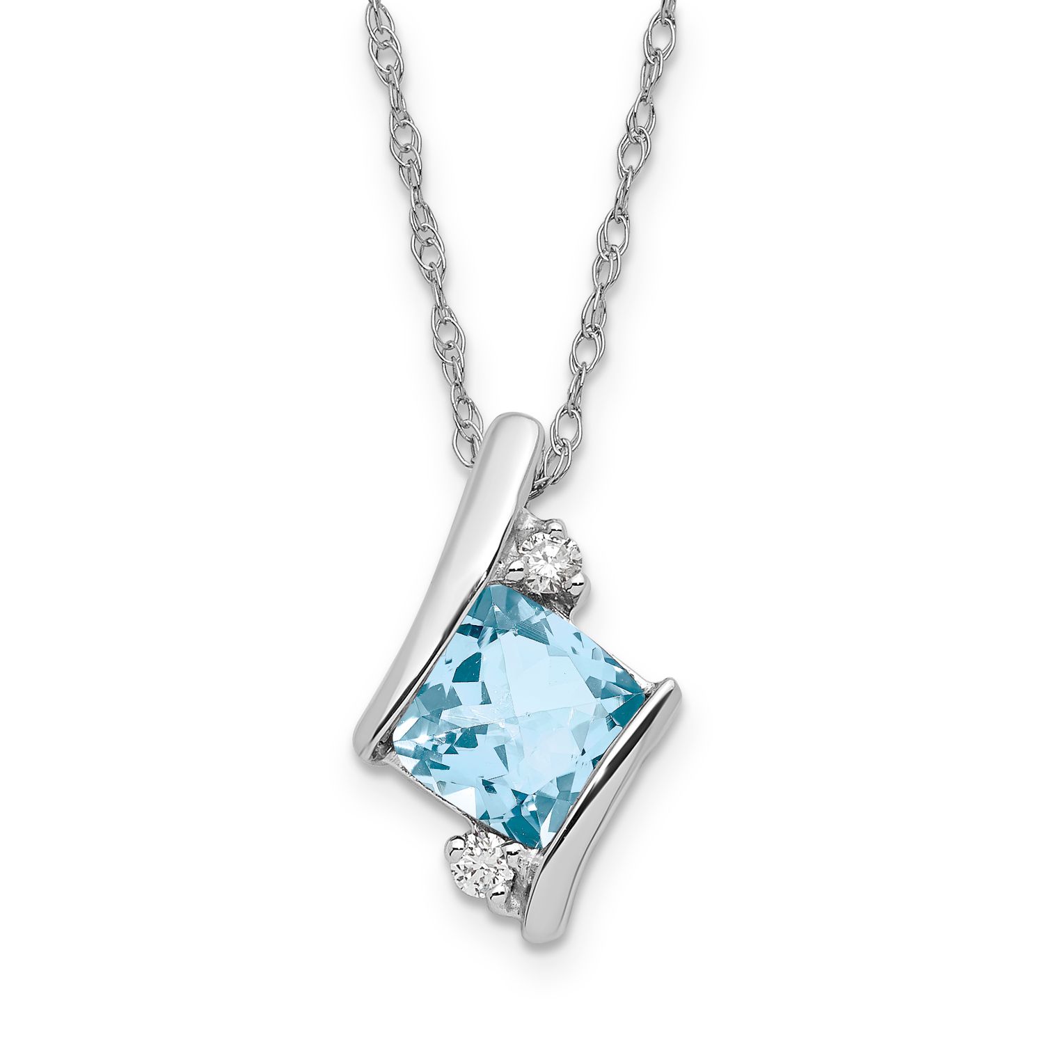 Sterling Silver Aquamarine &amp; Diamond Pendant Necklace