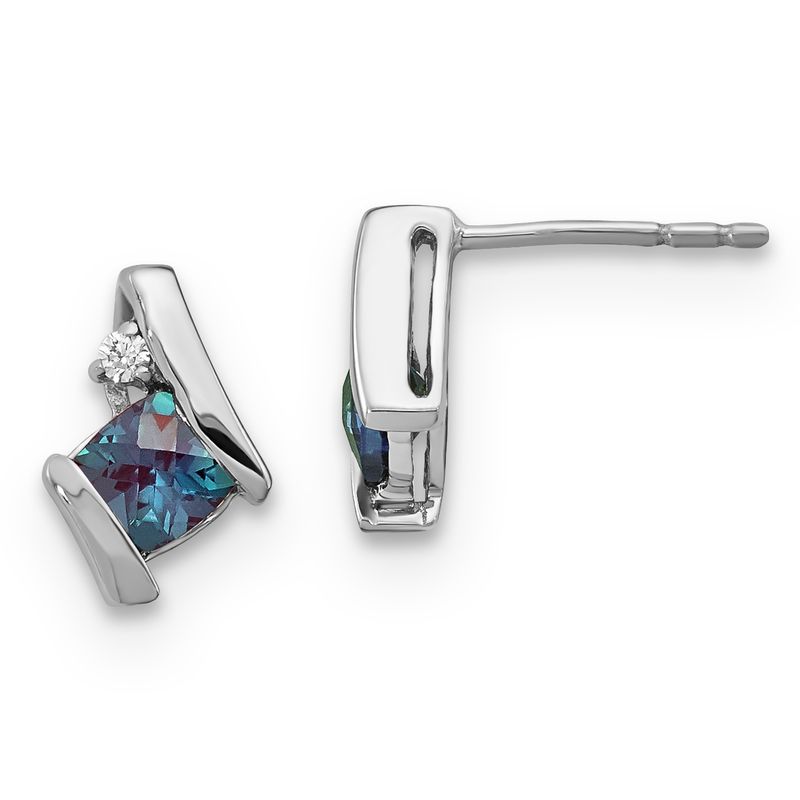 Sterling Silver Created Alexandrite &amp; Diamond Earrings