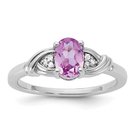 Sterling Silver Created Sapphire and Diamond Ring