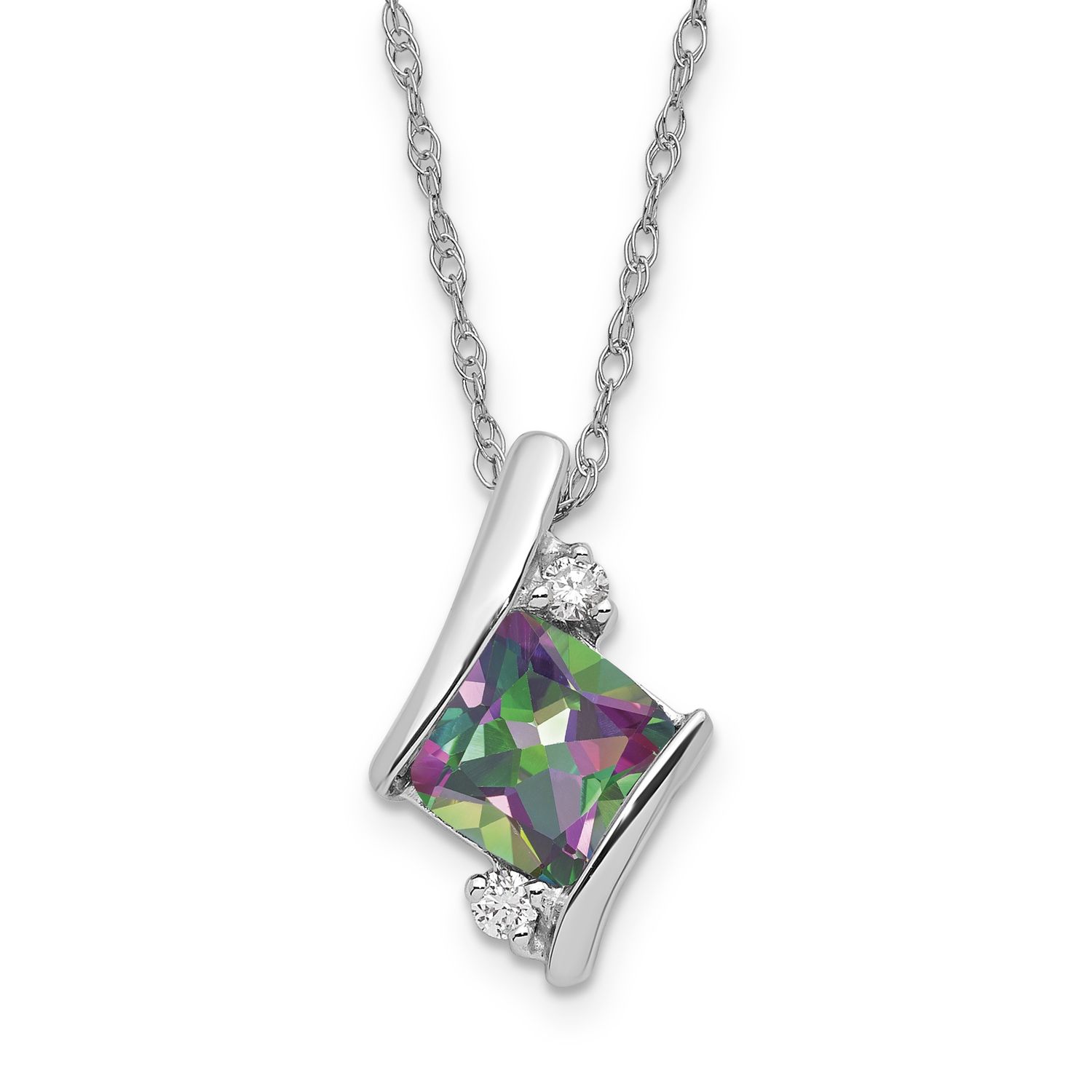 Sterling Silver Mystic Fire &amp; Diamond Pend Necklace