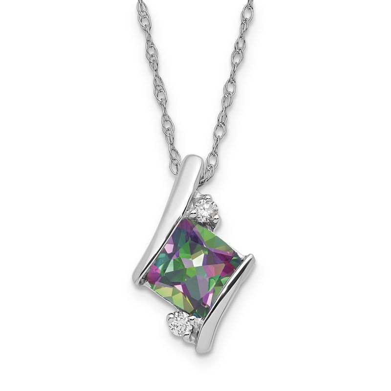 Sterling Silver Mystic Fire &amp; Diamond Pend Necklace