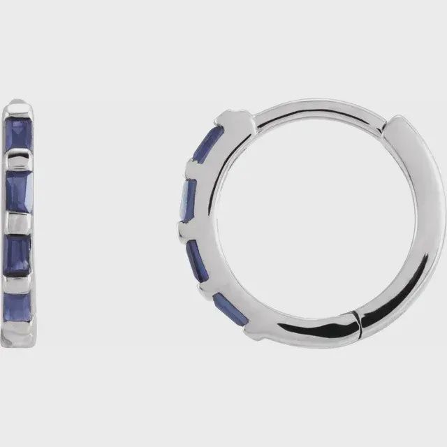 Sterling Silver Natural Blue Sapphire Huggie Earrings