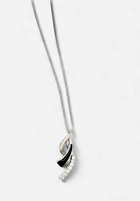 Sterling Silver Previously Loved White Sapphire and Onyx Pendant