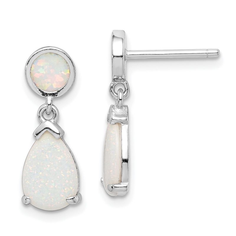 Sterling Silver Rhodium-plated Created Opal Teardrop Post Dangle Earrings