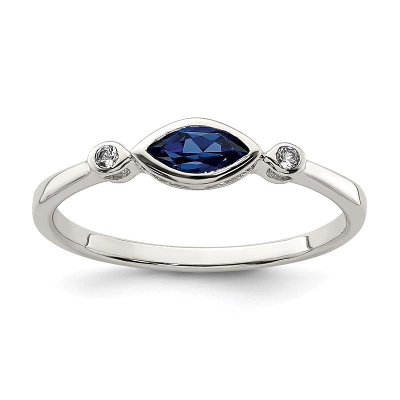 Sterling Silver Rhod-pltd Polished Created Sapphire/White Topaz Ring 7.00