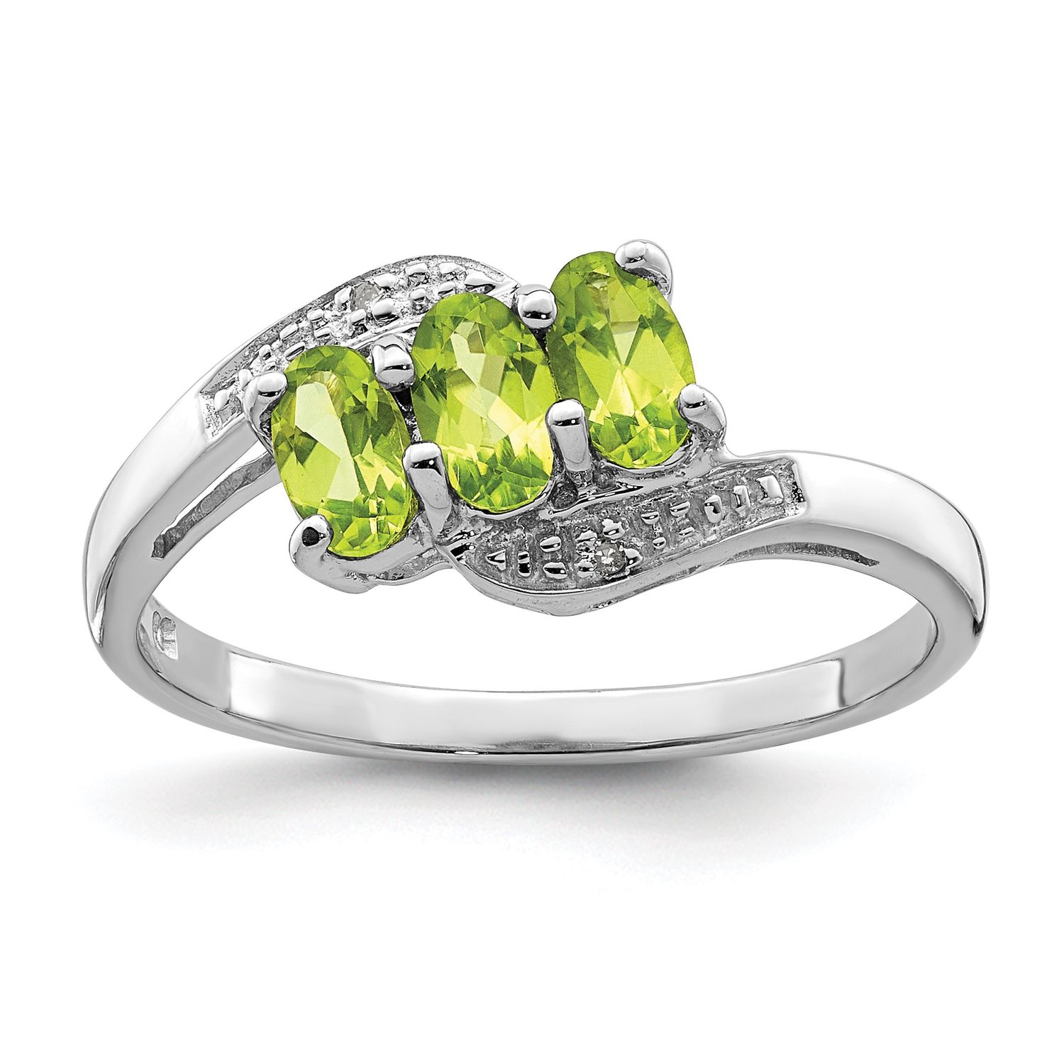 Sterling Silver Rhodium Peridot &amp; Diamond Ring 7.00
