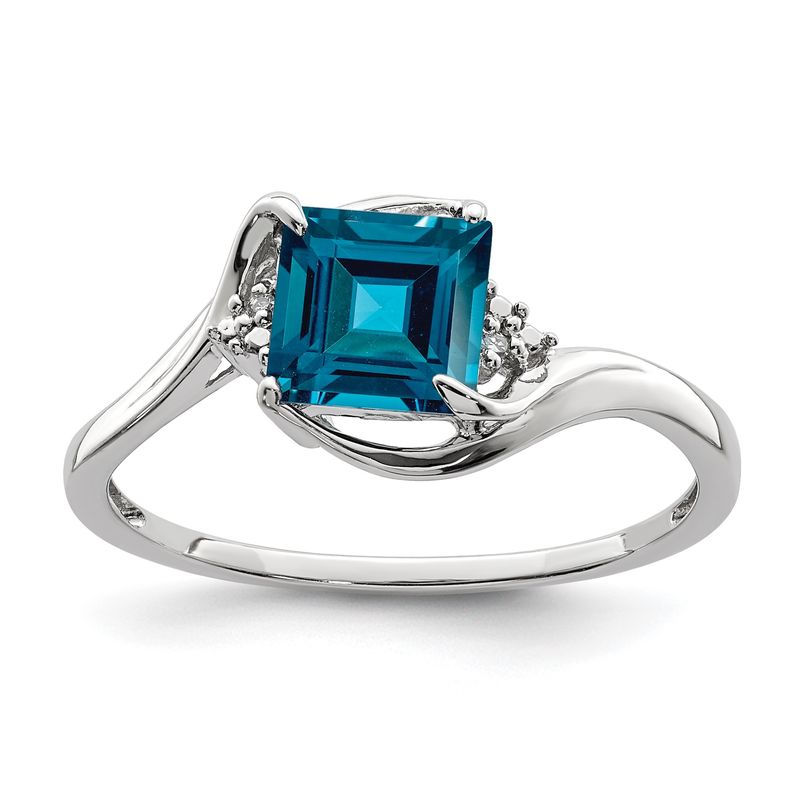 Sterling Silver Rhodium Plated Diamond &amp; London Blue Topaz Ring 7.00