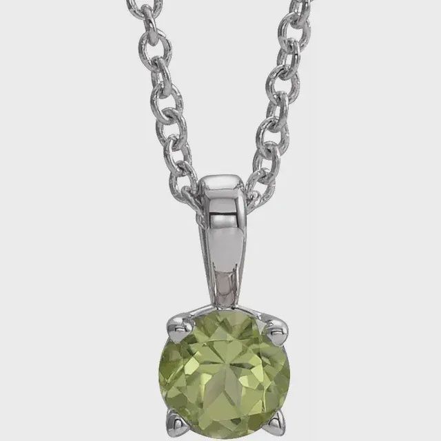 Sterling Silver 3 mm Imitation Peridot 16-18" Necklace
