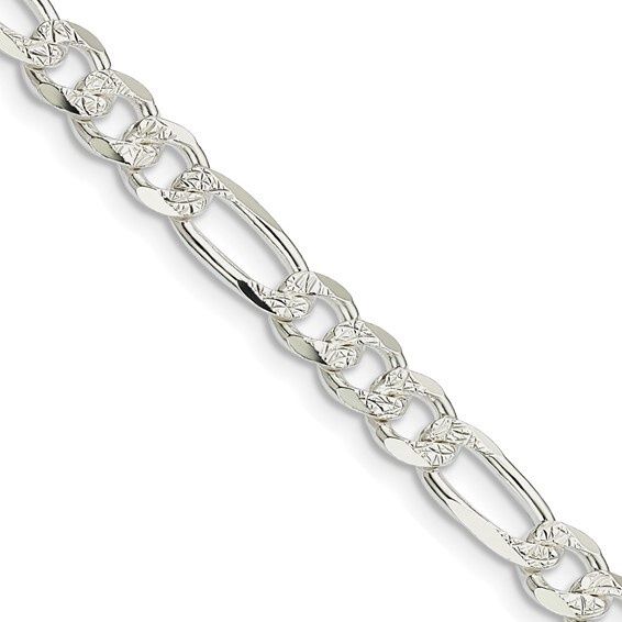 Sterling Silver 5.5mm Pave Flat Figaro Chain 22in