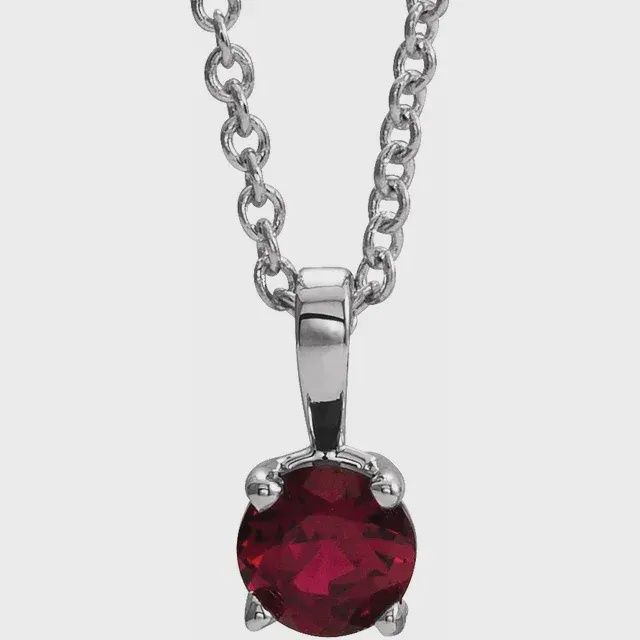 Sterling Silver 6 mm Imitation Ruby 16-18" Necklace