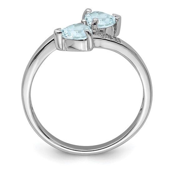 Sterling Silver Aquamarine and Diamond Heart Ring-6