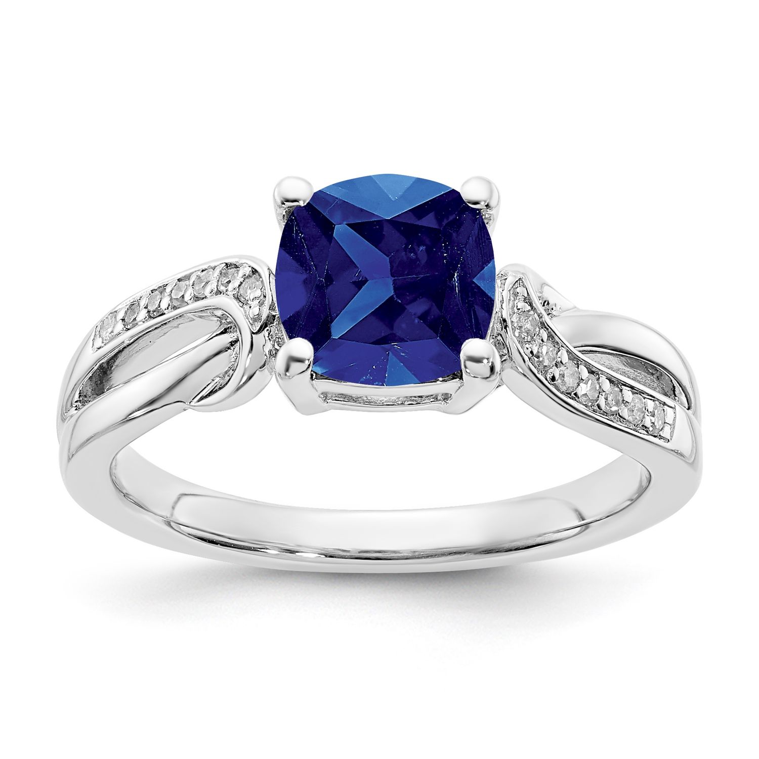 Sterling Silver CR Sapphire &amp; Diamond Ring 7.00