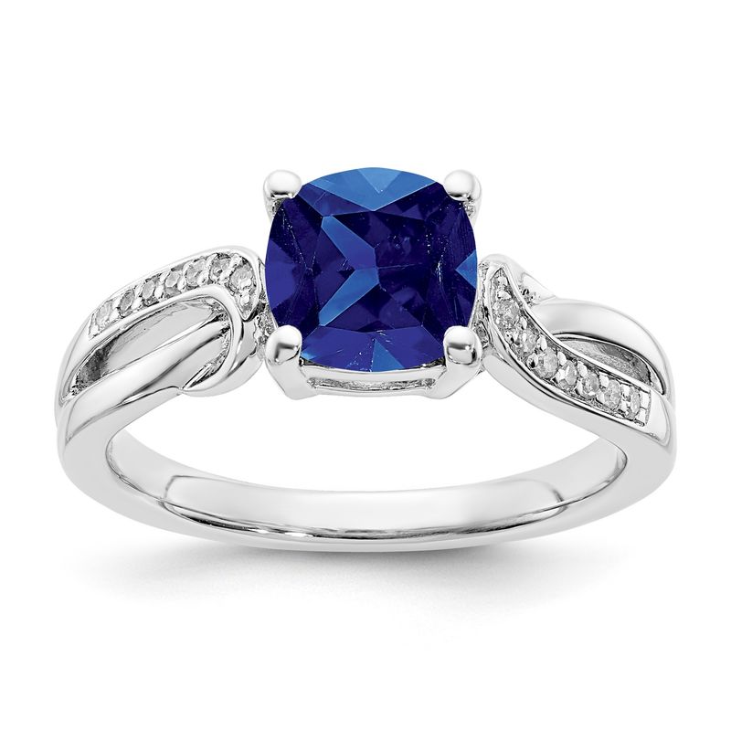 Sterling Silver CR Sapphire &amp; Diamond Ring 7.00