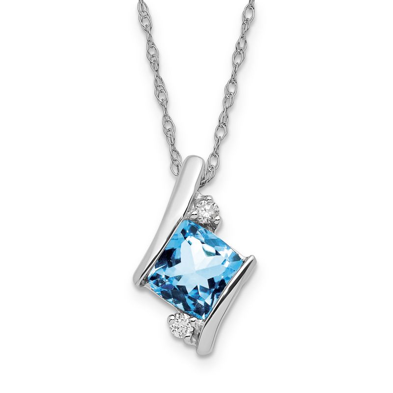 Sterling Silver Blue Topaz &amp; Diamond Pend Necklace