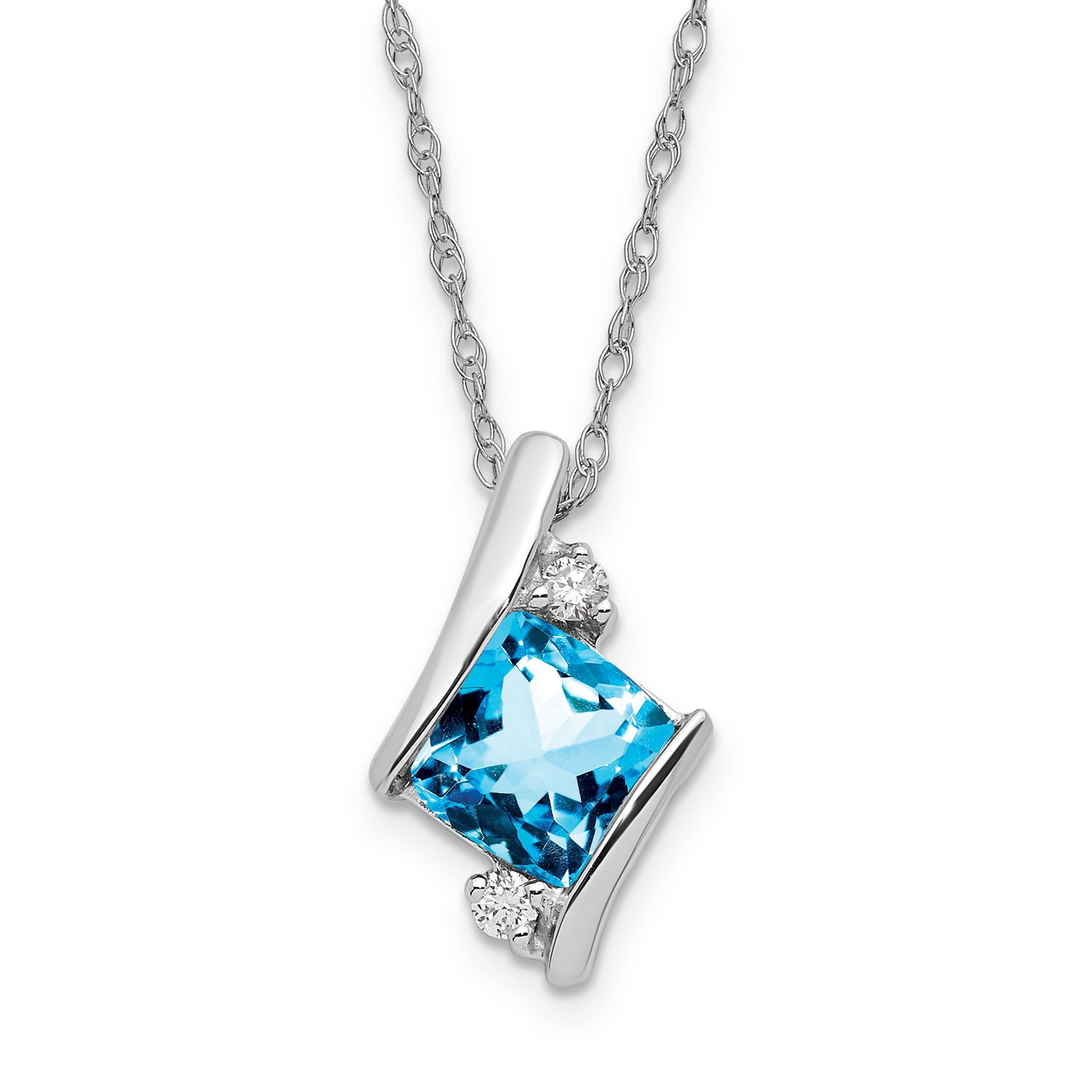 Sterling Silver Blue Topaz &amp; Diamond Pend Necklace
