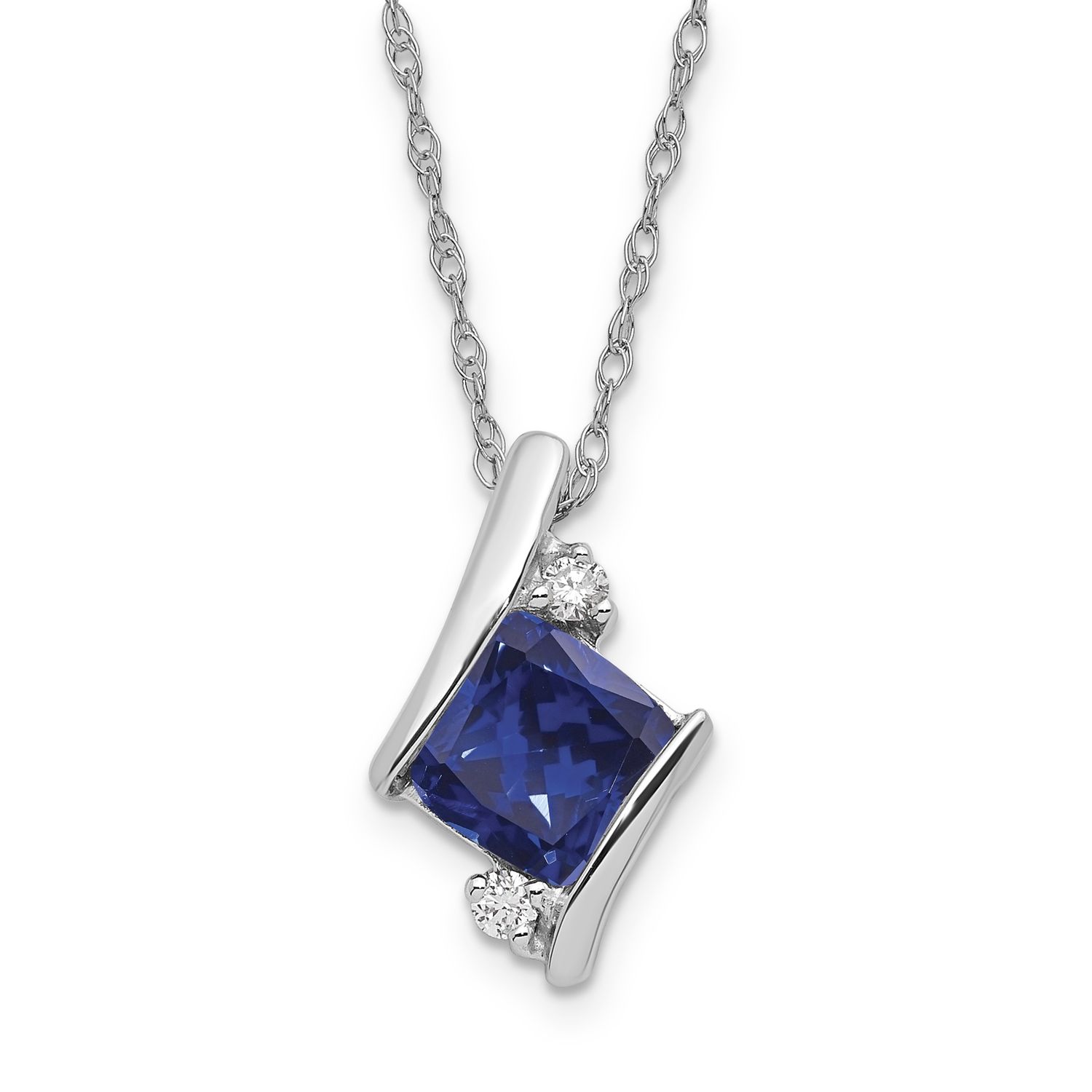 Sterling Silver Created Sapphire &amp; Diamond Pend Necklace