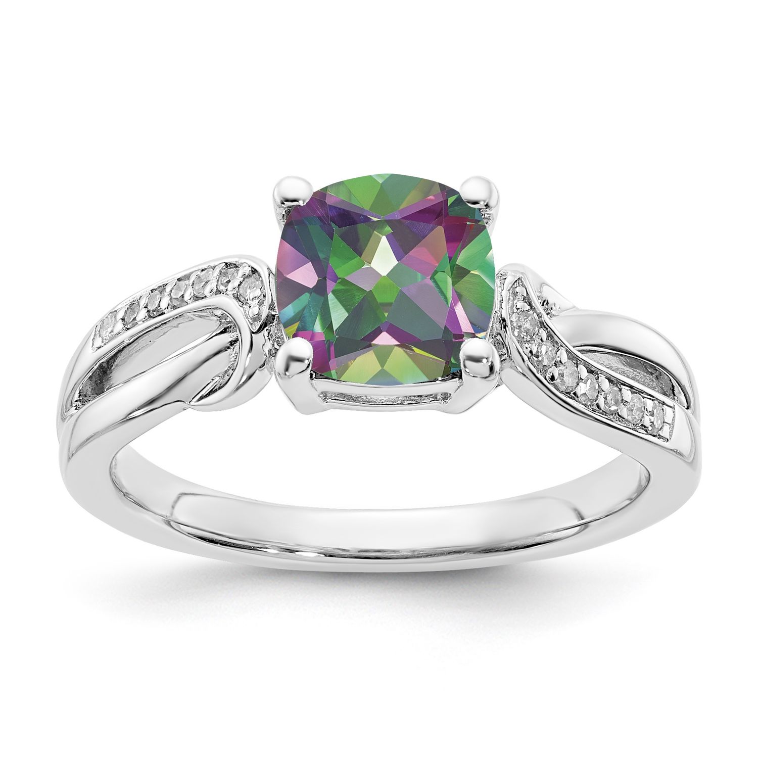 Sterling Silver Mystic Fire Topaz &amp; Diamond Ring 7.00