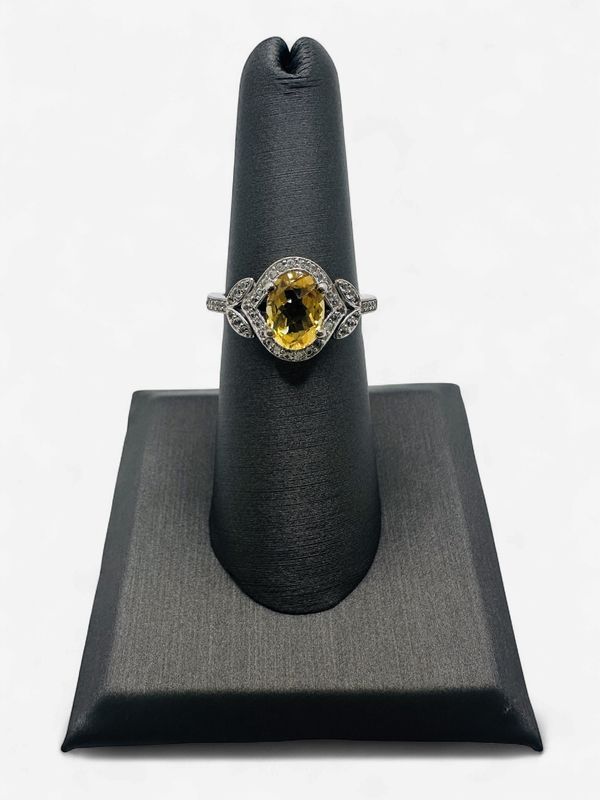 Sterling Silver Previously Loved Citrine and Diamond Ring
