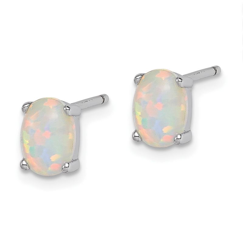 Sterling Silver Rhod-plate Oval Created Opal Earrings