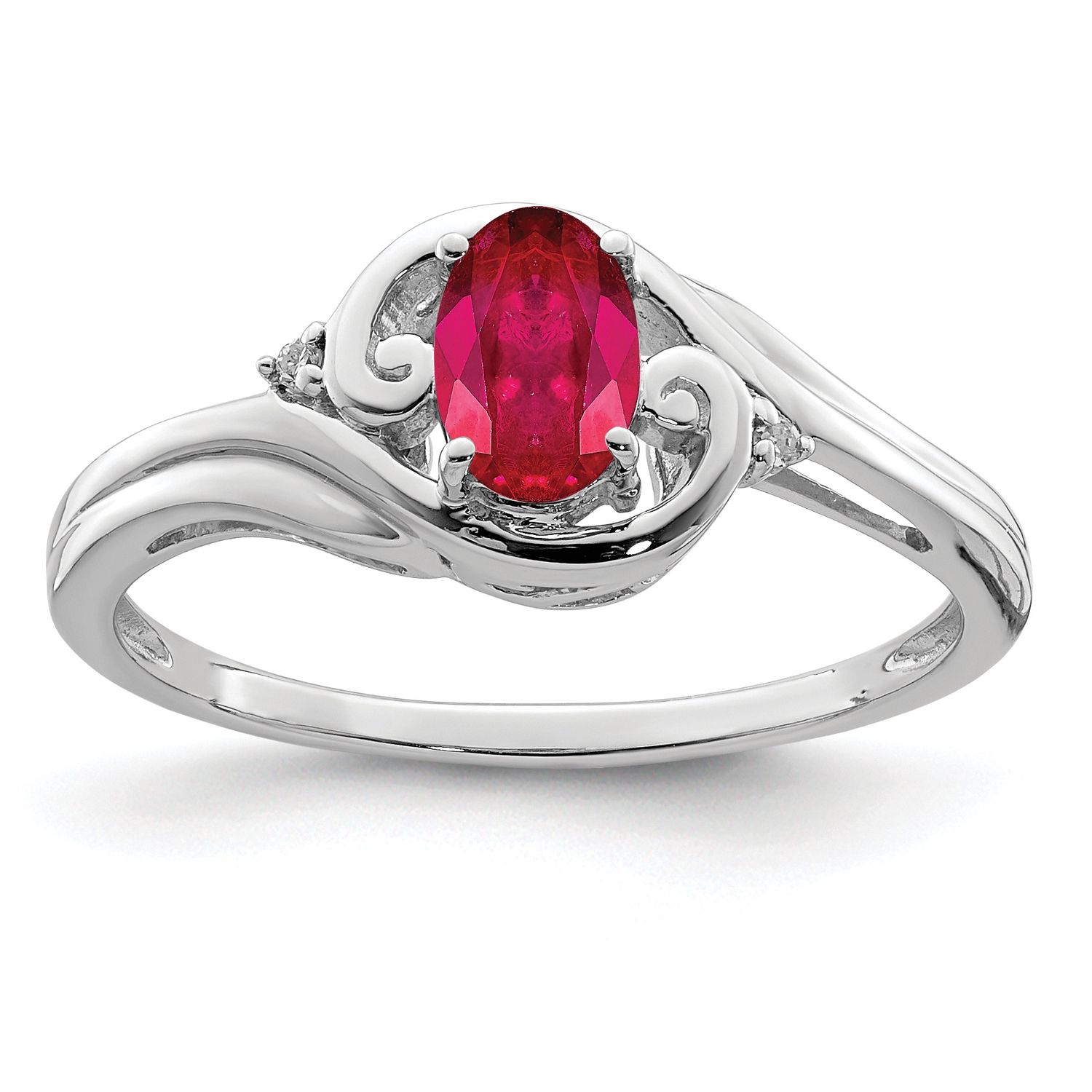 Sterling Silver Rhodium Plated Diamond &amp; Ruby Ring 7.00