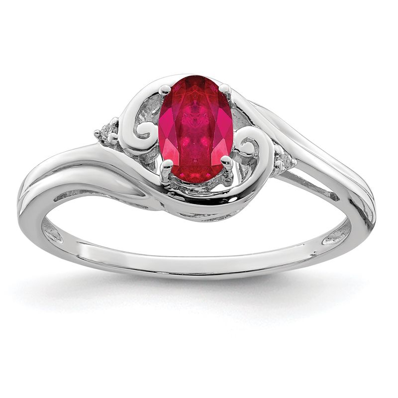 Sterling Silver Rhodium Plated Diamond &amp; Ruby Ring 7.00