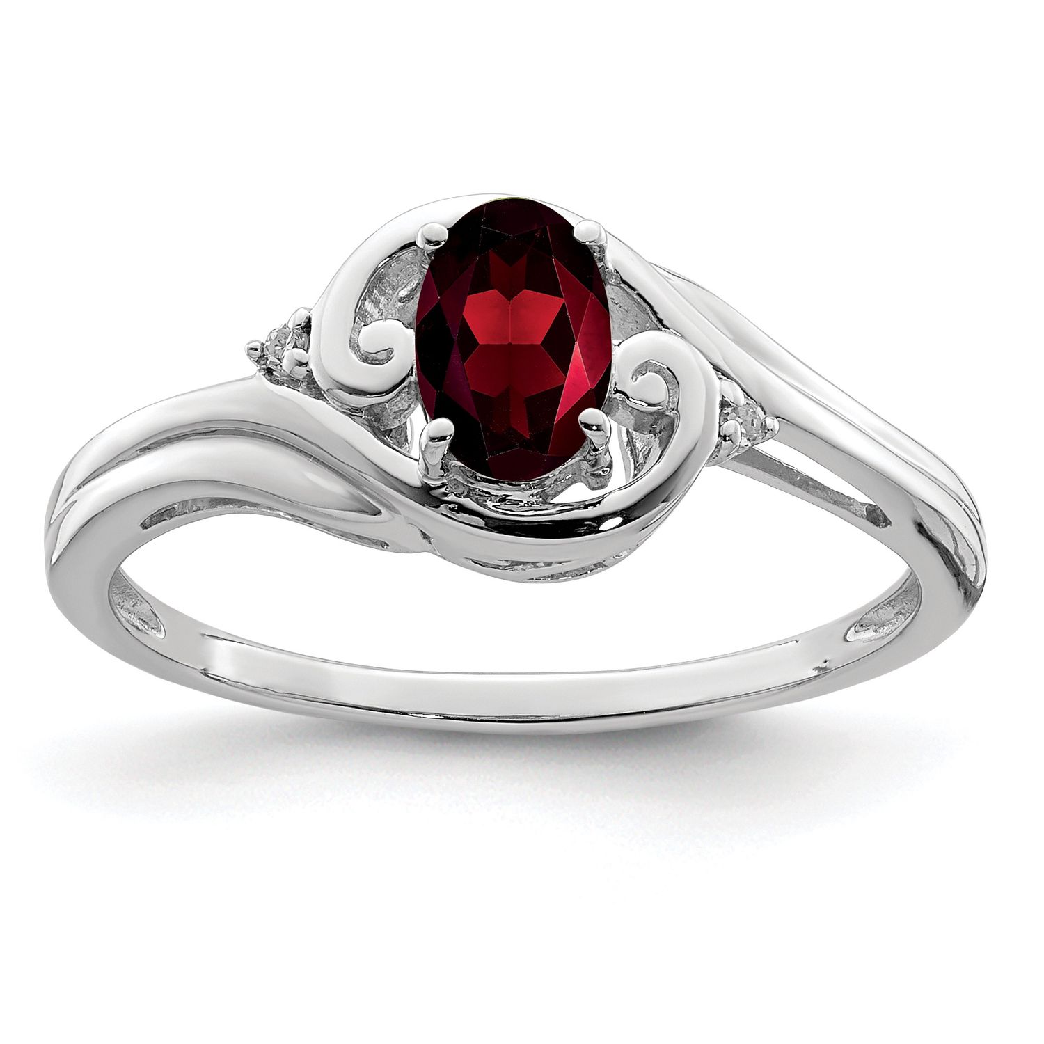 Sterling Silver Rhodium Plated Diamond &amp; Garnet Ring 7.00