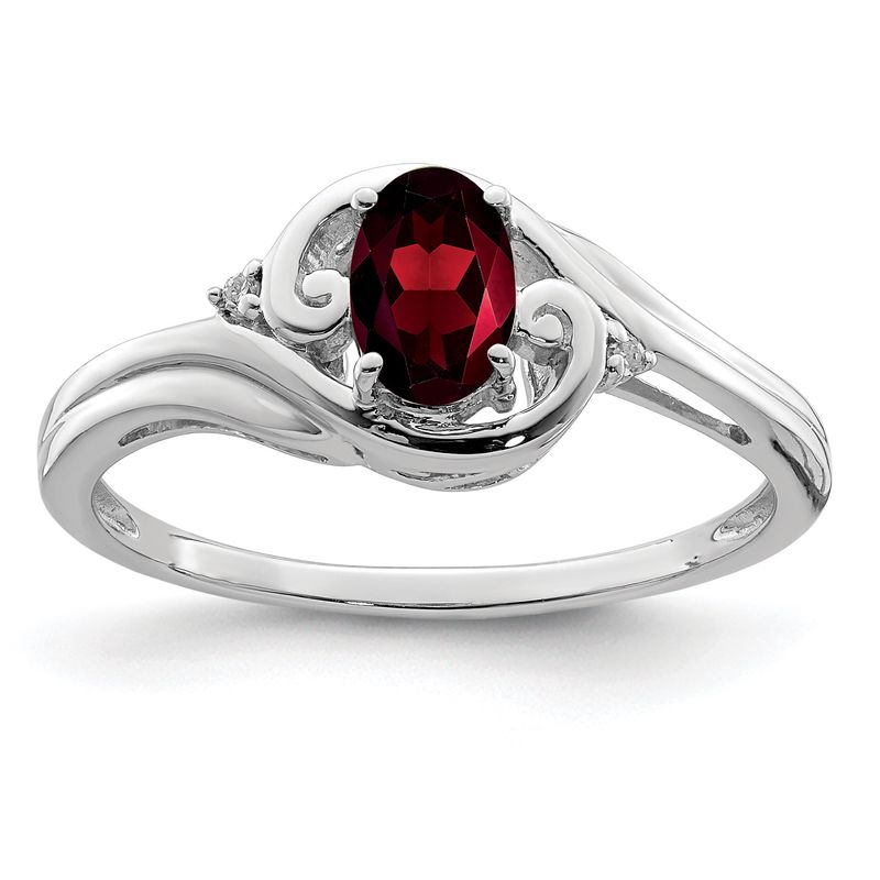 Sterling Silver Rhodium Plated Diamond &amp; Garnet Ring 7.00