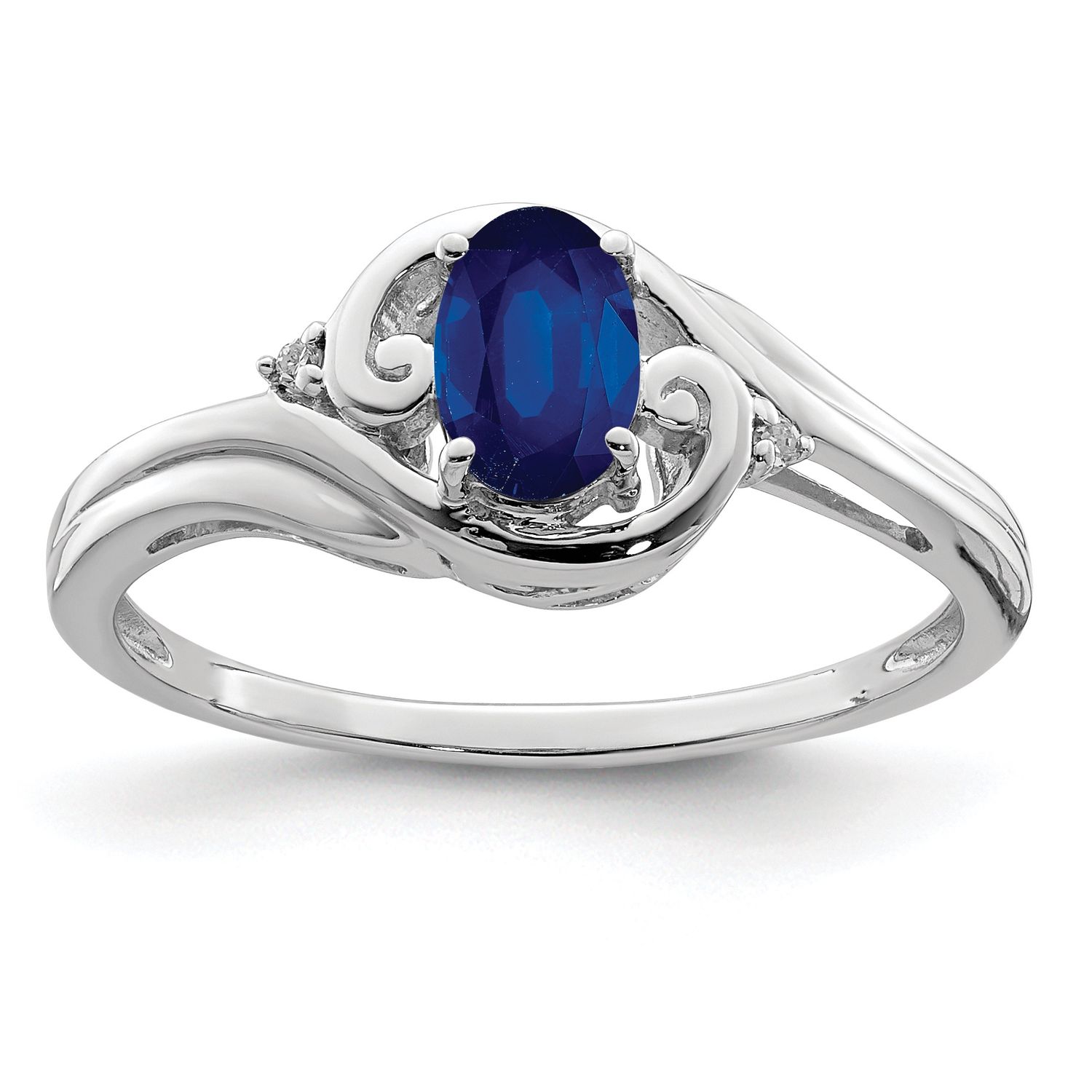 Sterling Silver Rhodium Plated Diamond &amp; Sapphire Ring 7.00