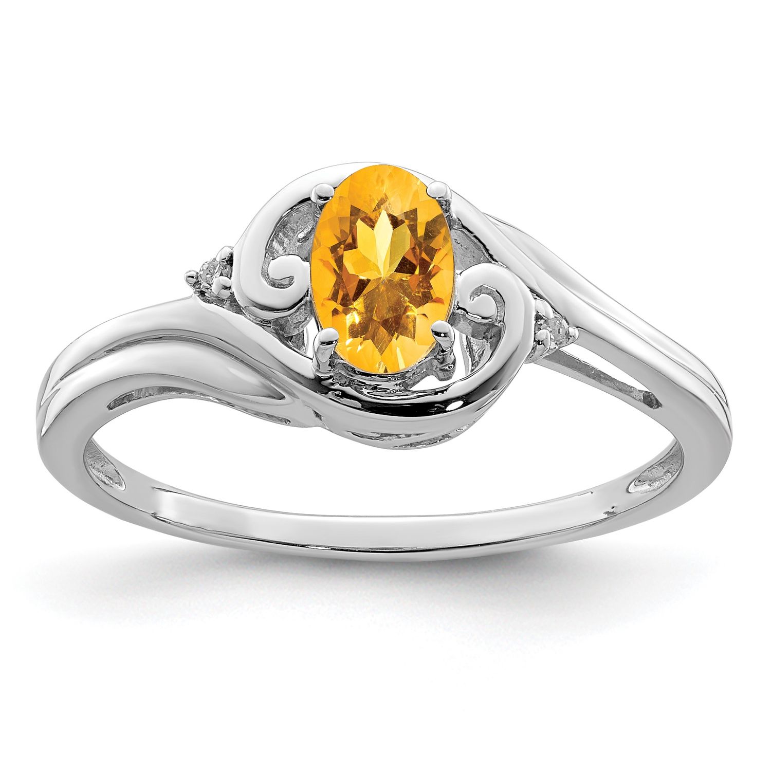 Sterling Silver Rhodium Plated Diamond &amp; Citrine Ring 7.00