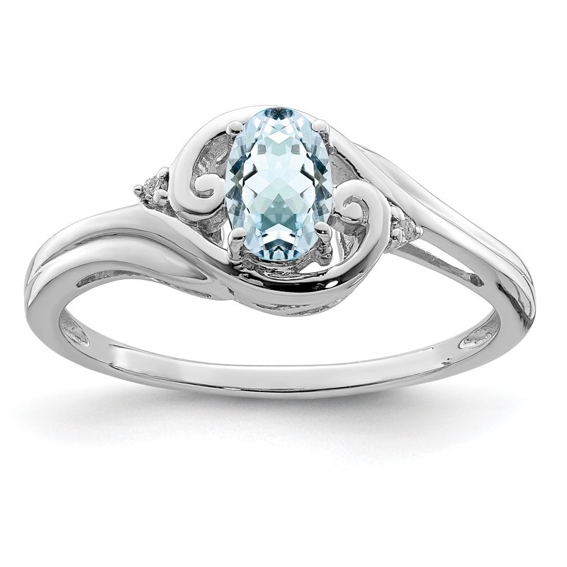 Sterling Silver Rhodium Plated Diamond &amp; Aquamarine Ring 7.00