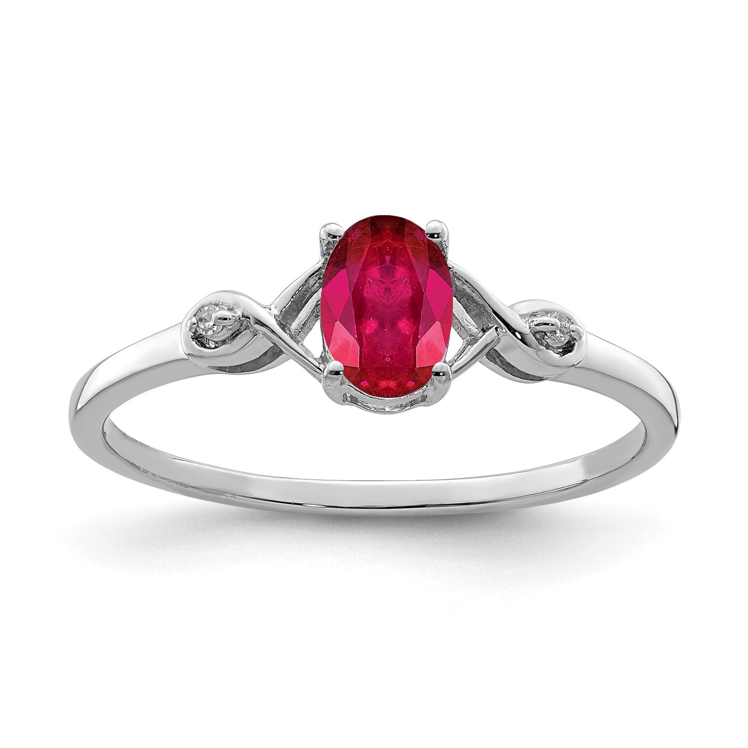 Sterling Silver Rhodium Plated Diamond and Oval Ruby Ring 7.00