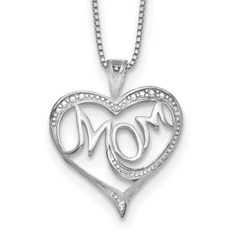 Sterling Silver Rhodium-plated Diamond Mom Necklace