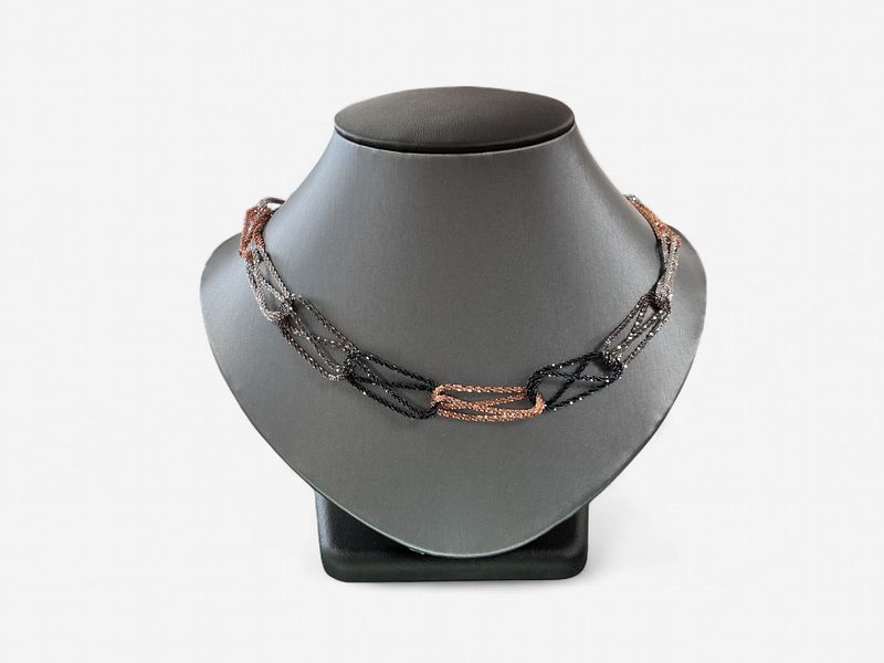 Sterling Silver Ruthenium and Black and Rose-tone Rhodium-plated Fancy Necklace