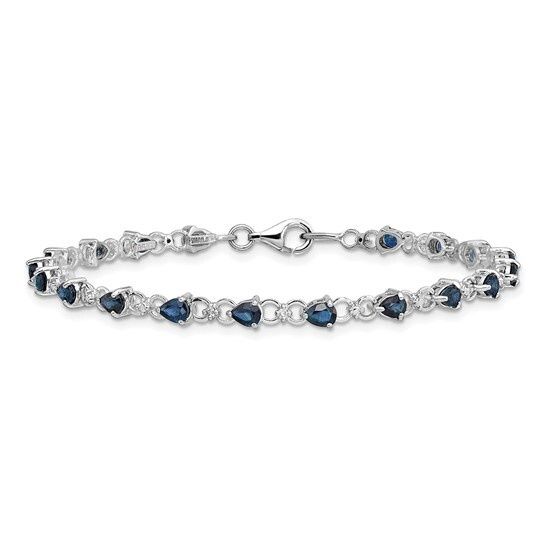 Sterling Silver Rhodium Plated Sapphire and Diamond Bracelet
