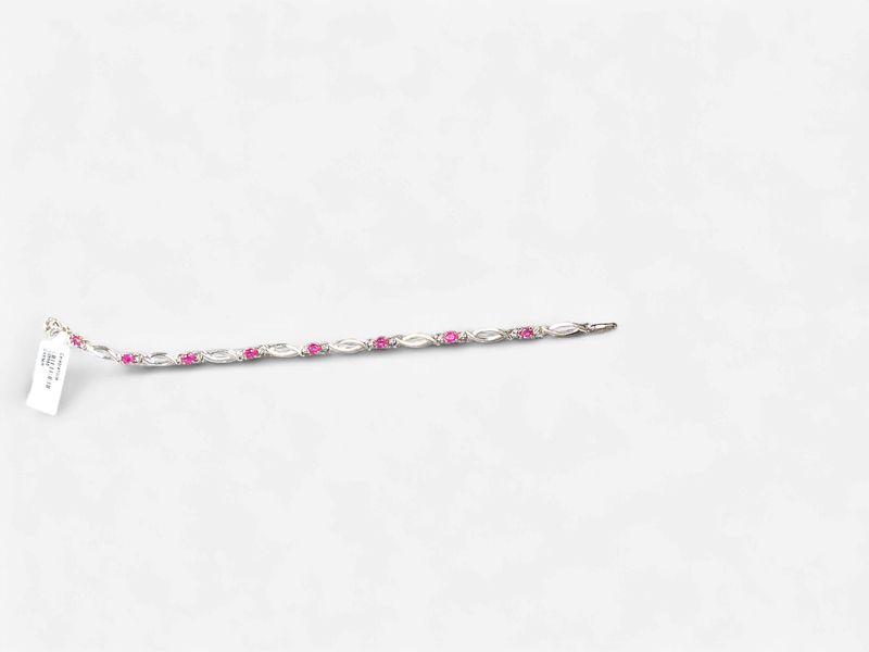 Sterling Silver Rhodium-plated Composite Ruby and Diamond Bracelet _Copy