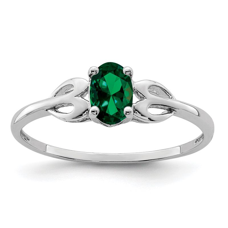 Sterling Silver Rhodium-plated Created Emerald Ring 7.00