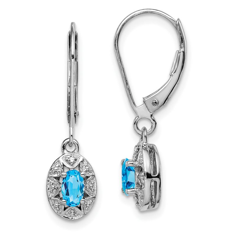 Sterling Silver Rhodium-plated Diamond &amp; Blue Topaz Earrings