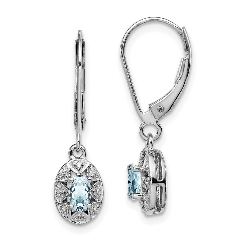 Sterling Silver Rhodium-plated Diam. &amp; Aquamarine Earrings