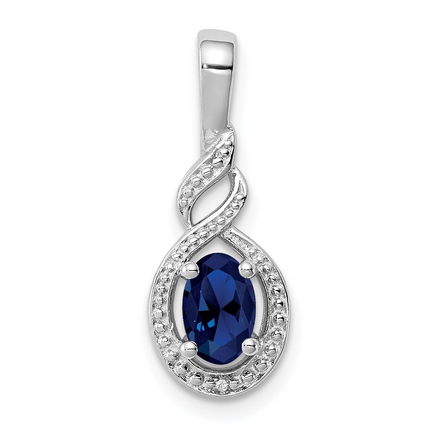 Sterling Silver Rhodium-plated Created Sapphire &amp; Diam. Pendant