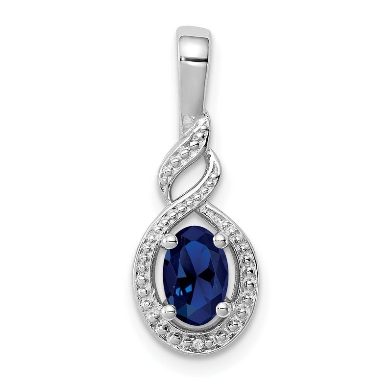Sterling Silver Rhodium-plated Created Sapphire &amp; Diam. Pendant