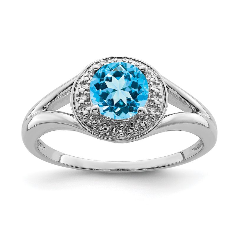 Sterling Silver Rhodium-plated Diam. &amp; Blue Topaz Ring 7.00
